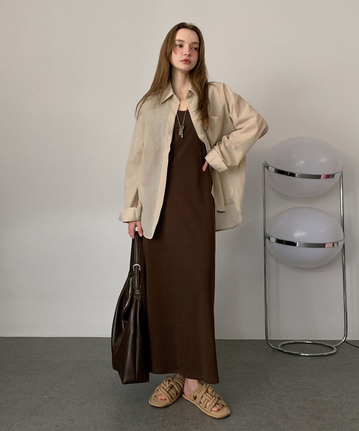 바스카라(VASCARA) [SET] Semi Sheer Shirt + Long Dress Set-up (3colors)
