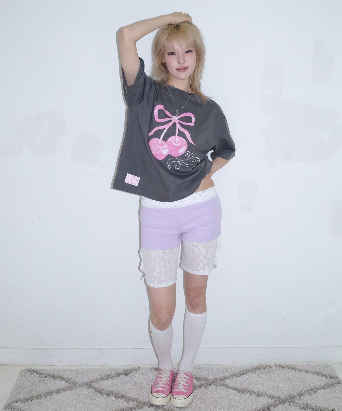 페이키(FAKIII) Star Lace Ribbon Half Pants_LAVENDER