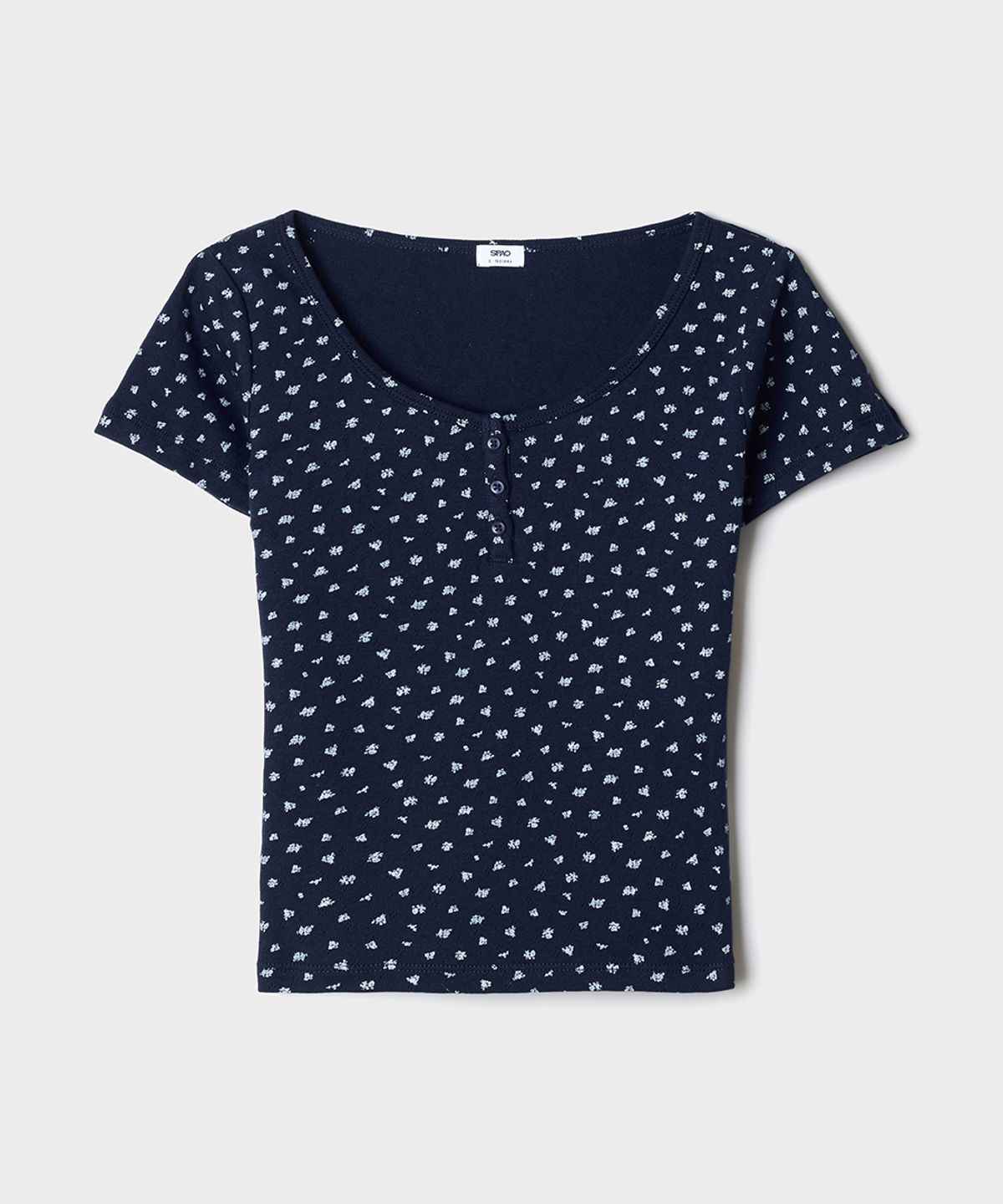 스파오(SPAO) 플라워 헨리넥 반팔티_SPRPG24GY0