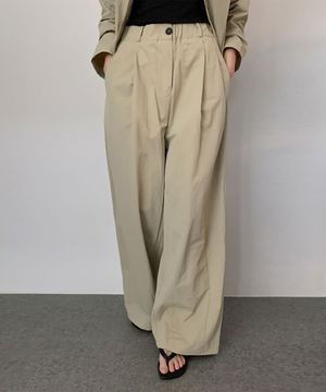 Wide Two-Tuck Banding Nylon Slacks (2colors)