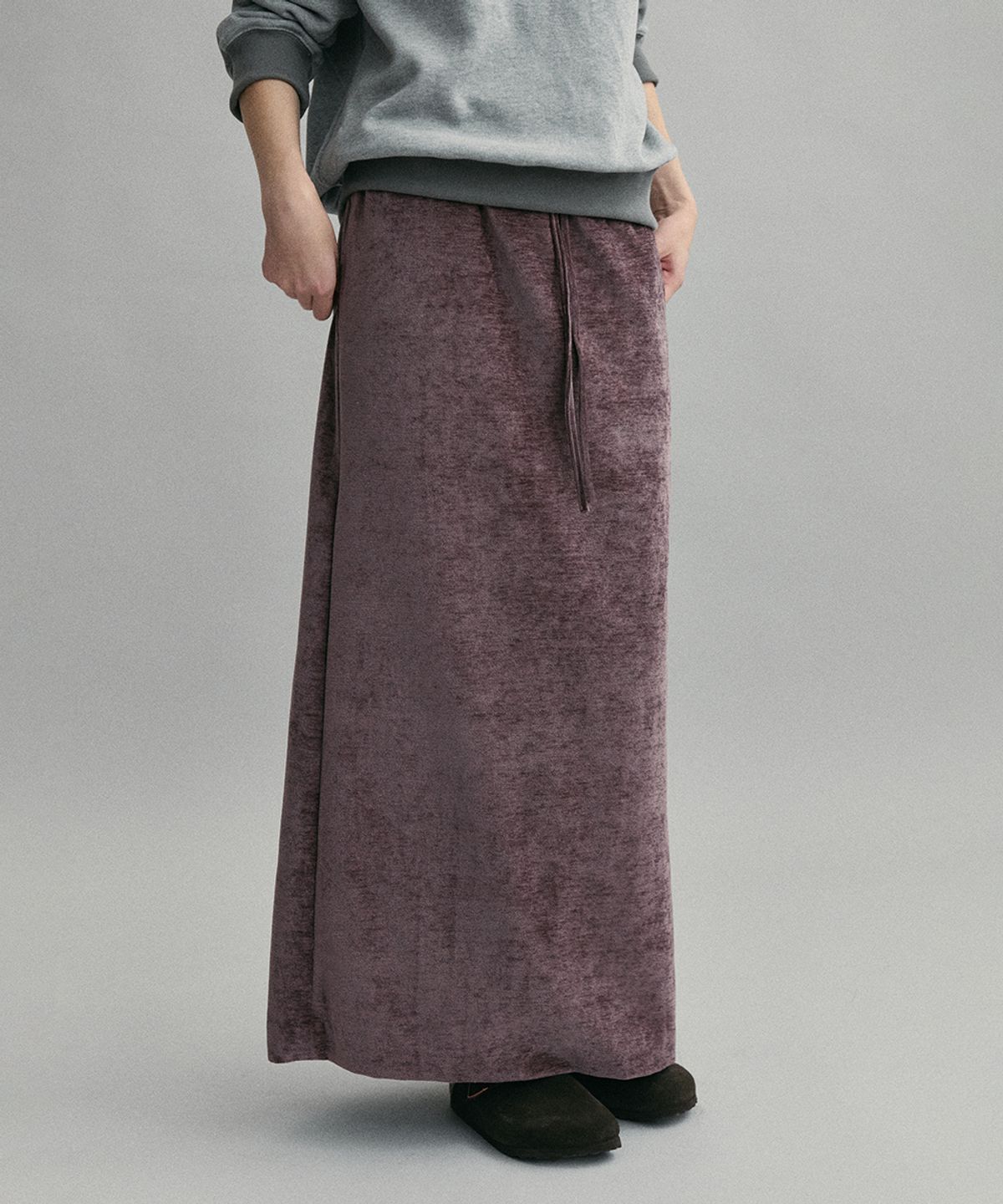 아우브아워(AUBOUR) velour soft skirt (mist plum)