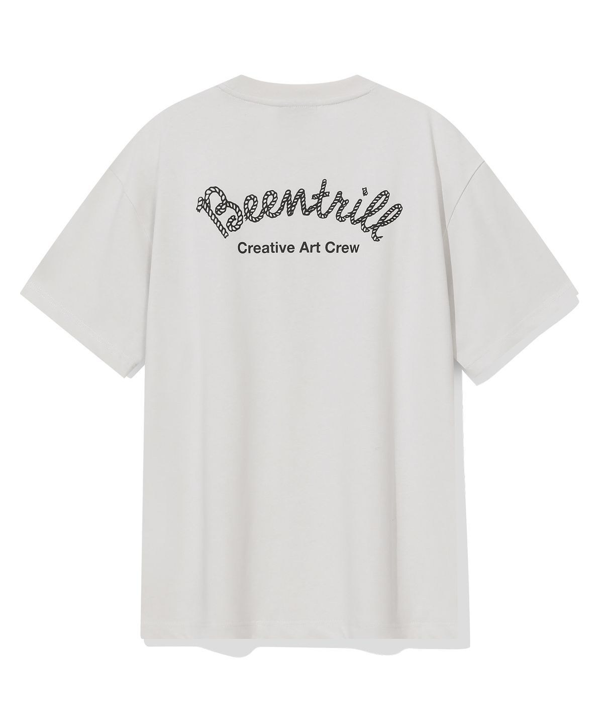 빈트릴(BEENTRILL) 커시브 로고 백 타이포 그래픽 오버핏 반팔티(오프 화이트)