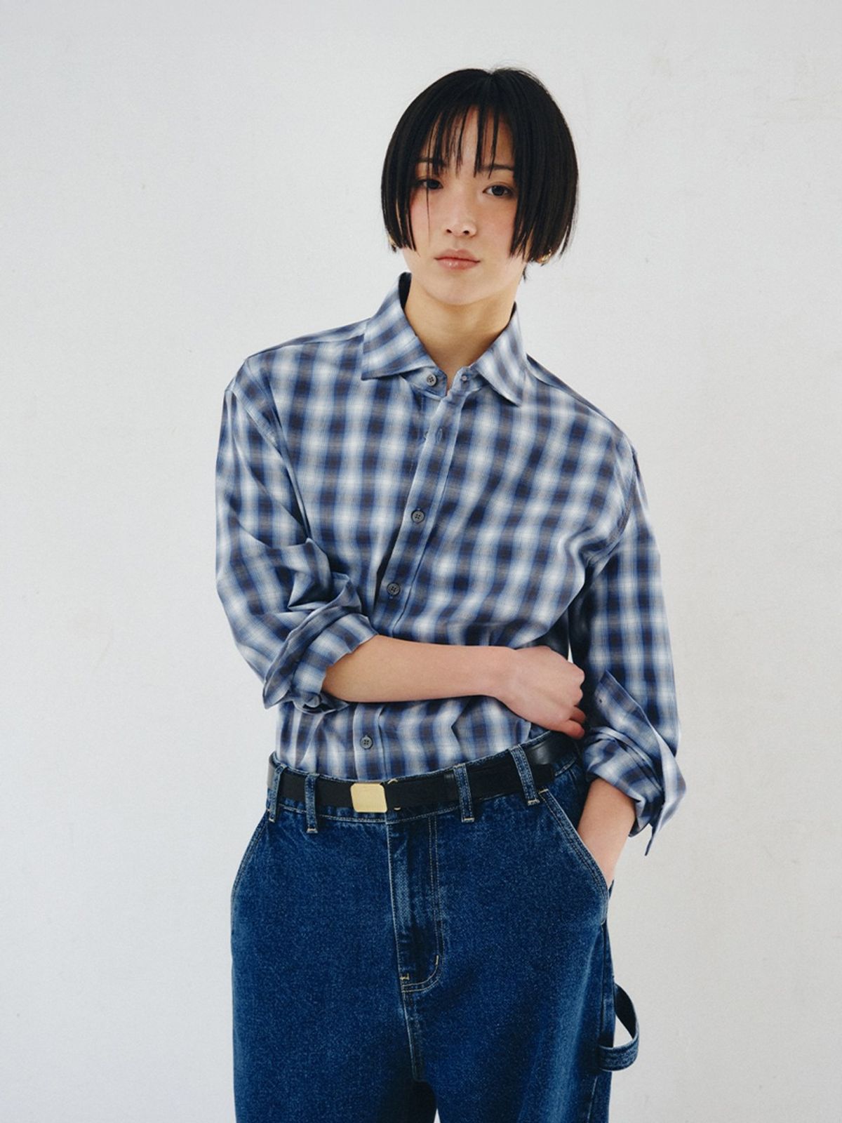 플리즈프로젝트(PLZPROJECT) SIDE-OPEN CHECK SHIRT, BLUE