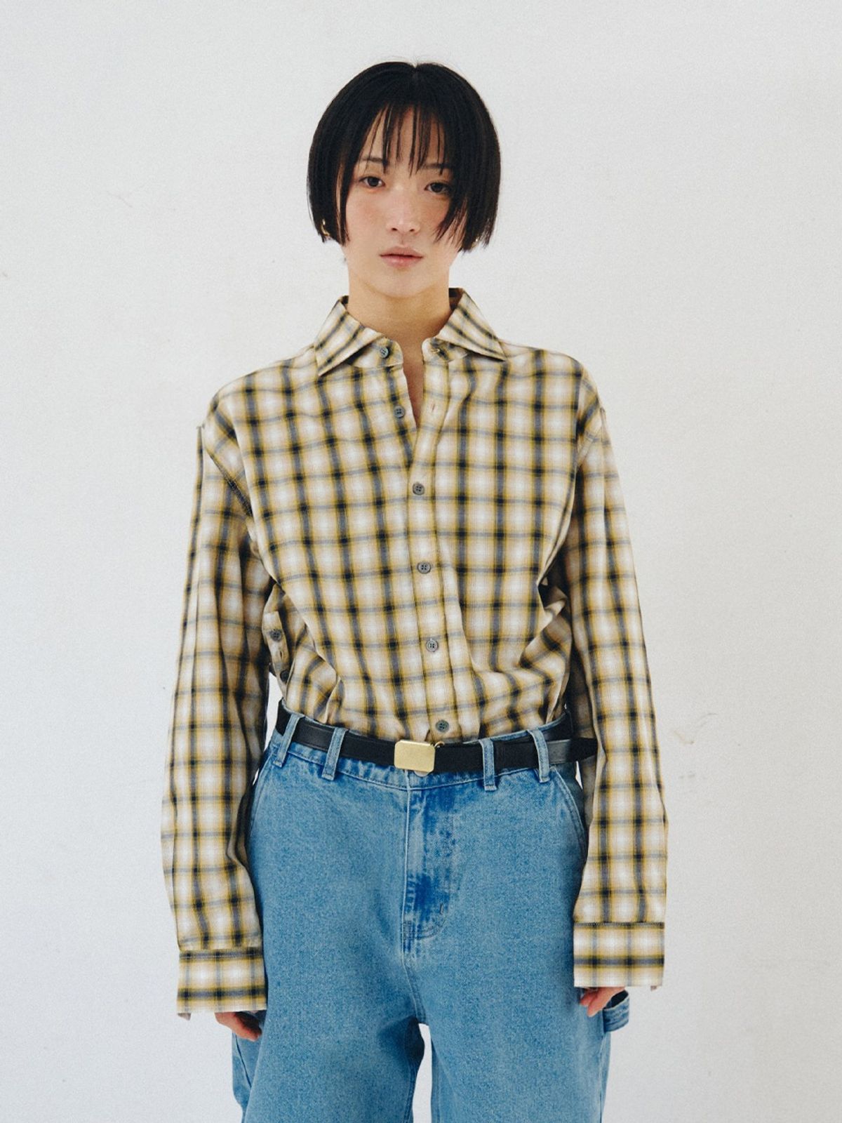 플리즈프로젝트(PLZPROJECT) SIDE-OPEN CHECK SHIRT, YELLOW