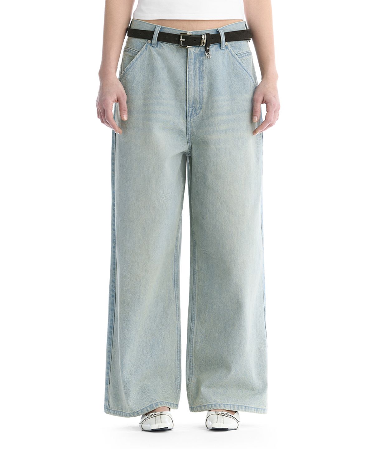 트리밍버드(TREEMINGBIRD) Tonal Wide Denim Pants [ Light Blue ]