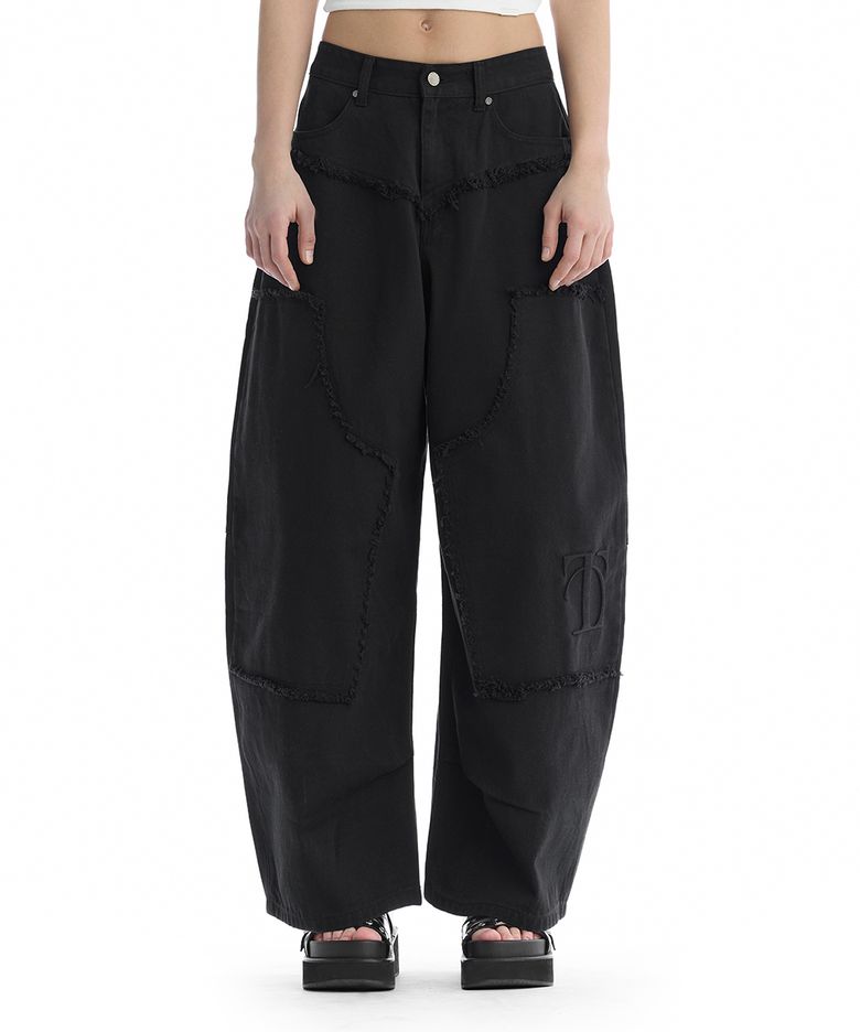 Double-Knee Balloon-Fit Denim Pants [ Black ]