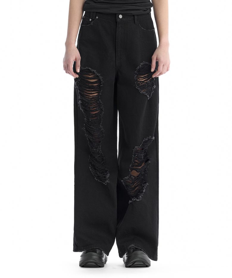 Scratch Damage Cotton Twill Pants [ Black ]
