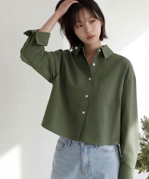 코튼 크롭 페이크 포켓 셔츠 49903