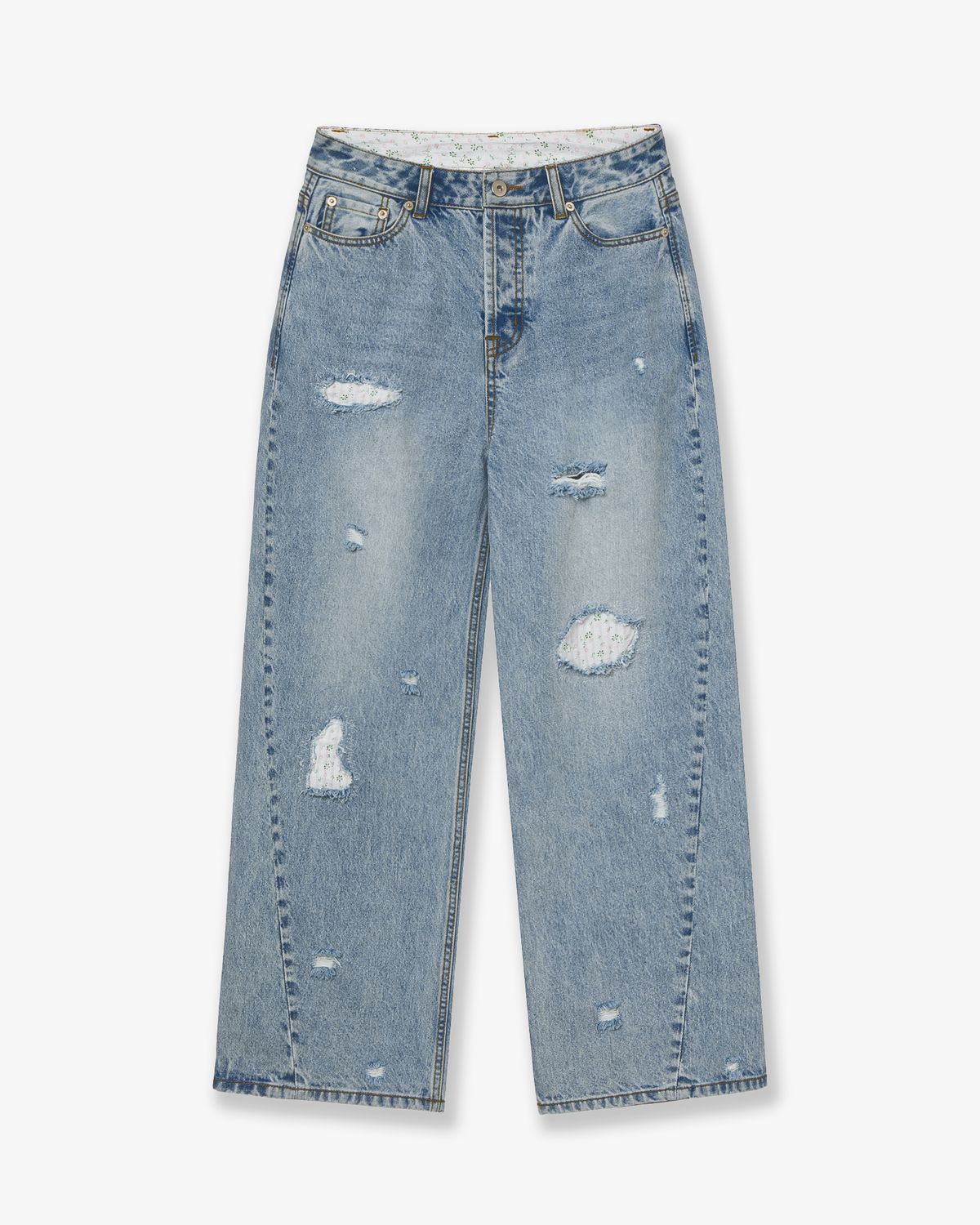 에이이에이이(AEAE) FLOWER PATCHWORK DENIM PANTS [LIGHT BLUE]