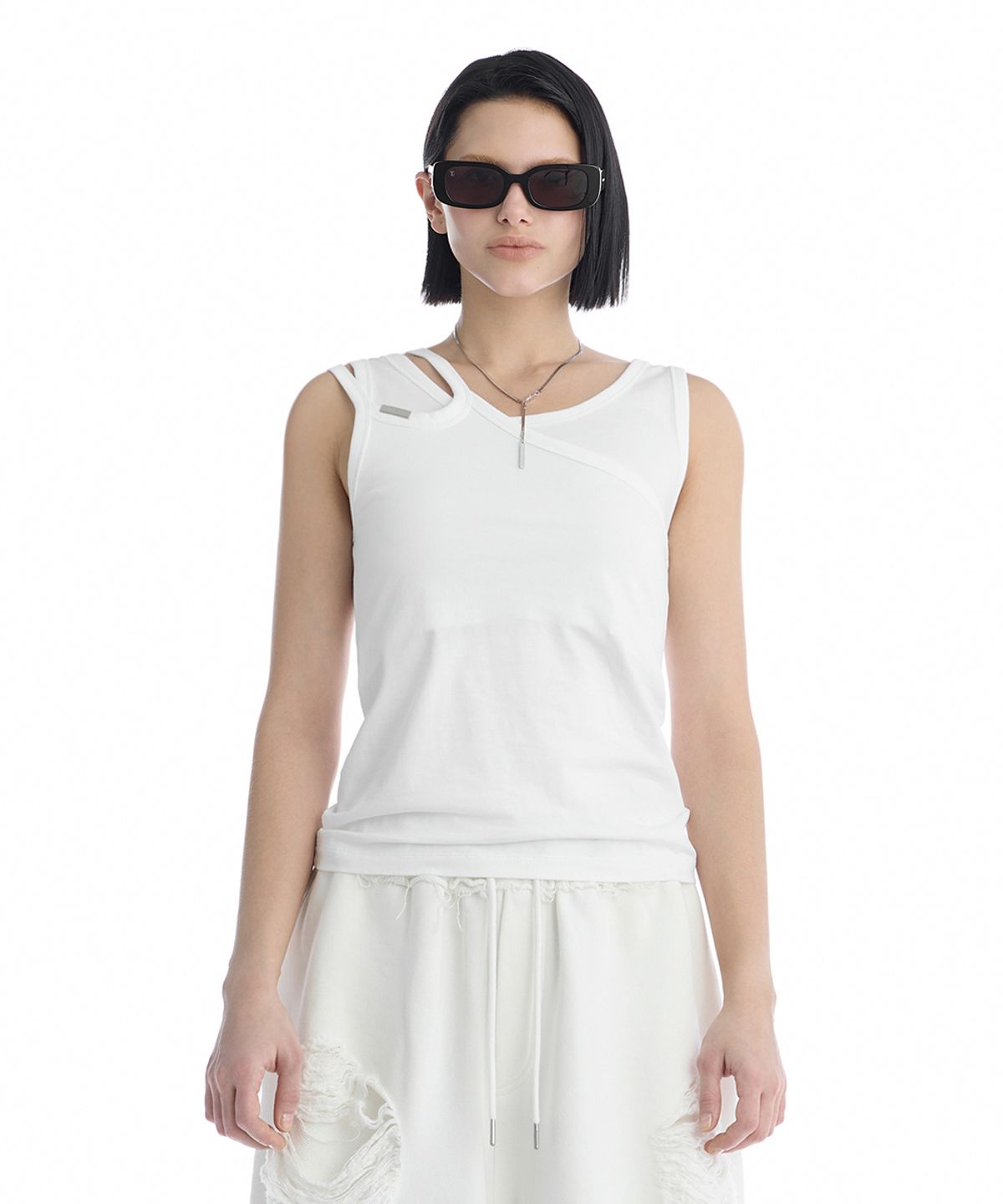 트리밍버드(TREEMINGBIRD) Double Strap Jersey Sleeveless Top [ White ]