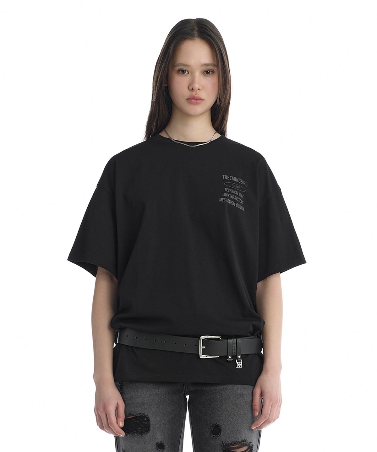 트리밍버드(TREEMINGBIRD) Oversized Graphic T-Shirts [ Black ]