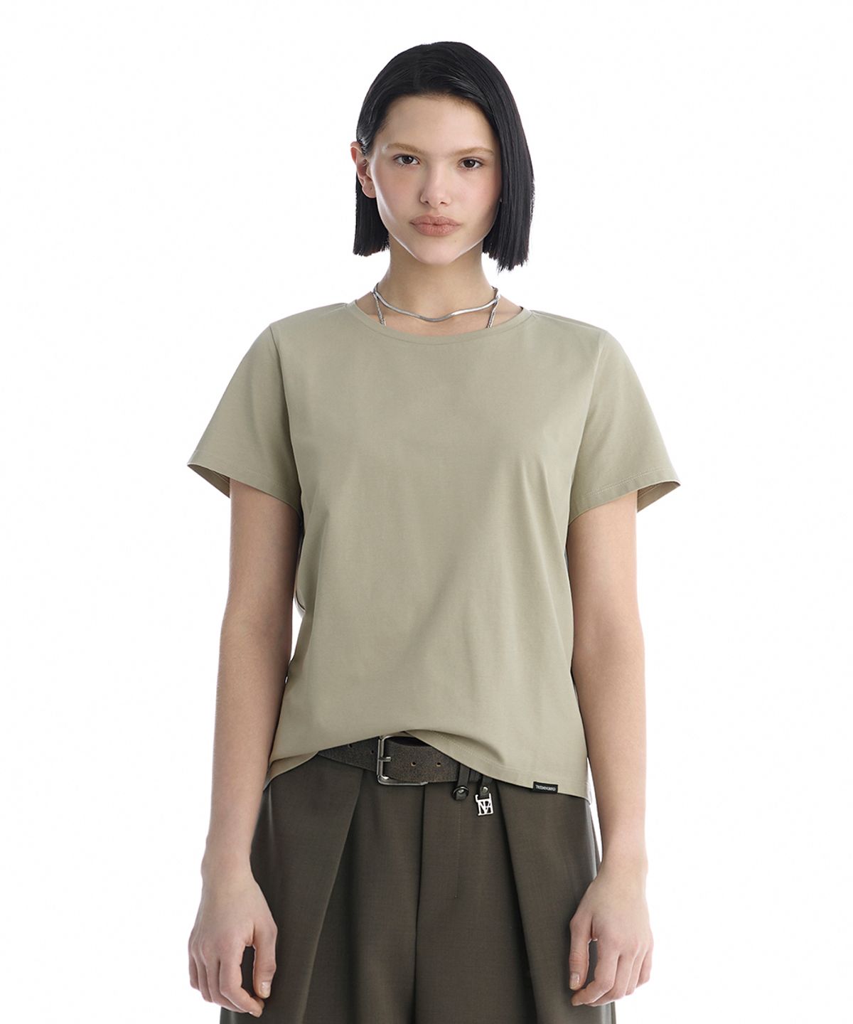 트리밍버드(TREEMINGBIRD) Essential Silky Cotton T-Shirts [ Light Khaki ]