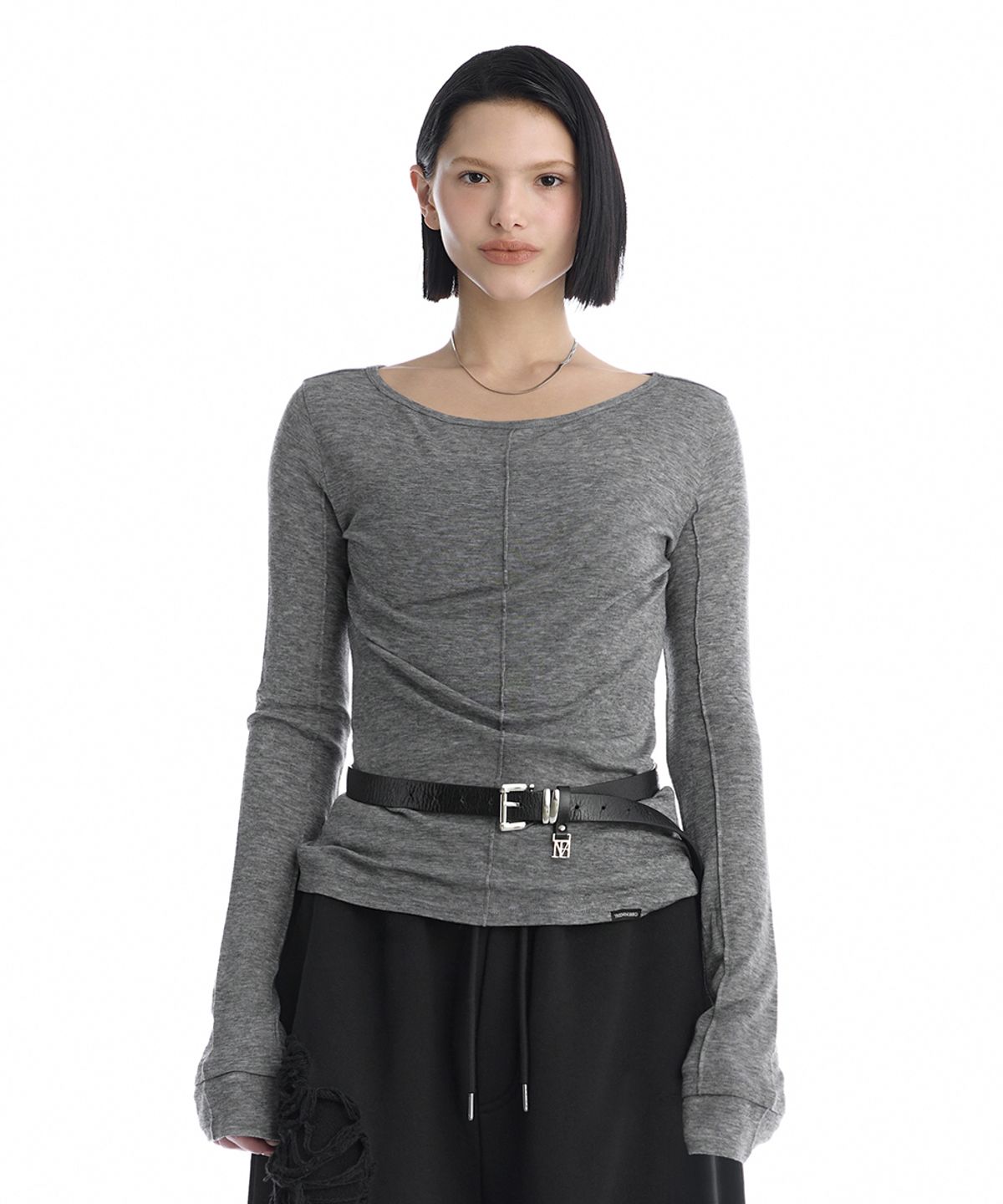 트리밍버드(TREEMINGBIRD) Essential Pintuck Long-Sleeve T-Shirts [ Melange Gray ]