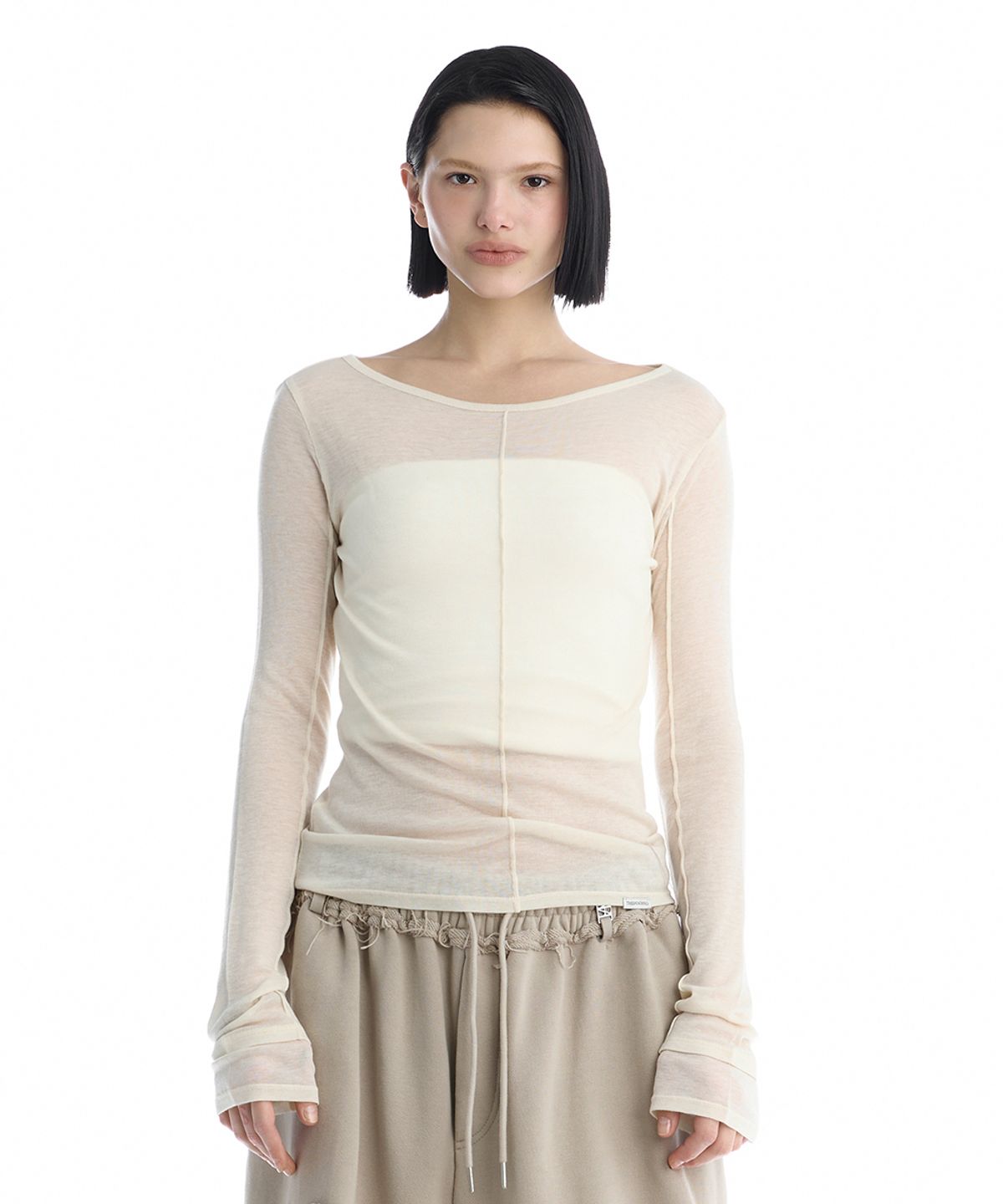 트리밍버드(TREEMINGBIRD) Essential Pintuck Long-Sleeve T-Shirts [ Beige ]