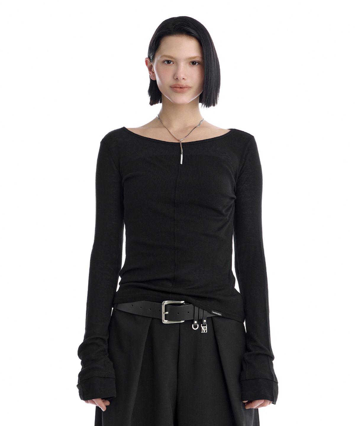 트리밍버드(TREEMINGBIRD) Essential Pintuck Long-Sleeve T-Shirts [ Black ]
