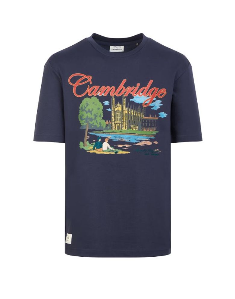 [HAZZYS X CAMBRIDGE] 네이비 로고자수 면 반팔티셔츠