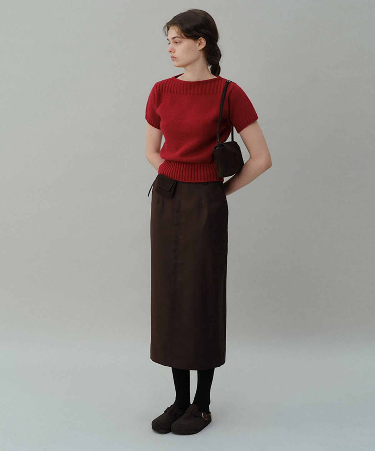 아우브아워(AUBOUR) lip pencil skirt (brown)