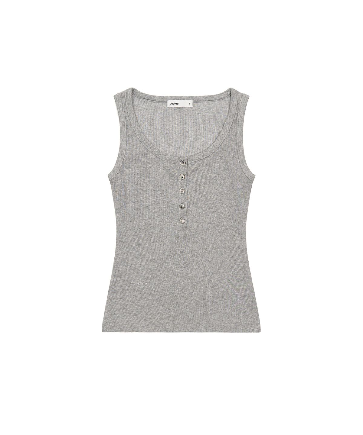 페플리(PEPLEE) Button Henley Neck Sleeveless Top (Grey)