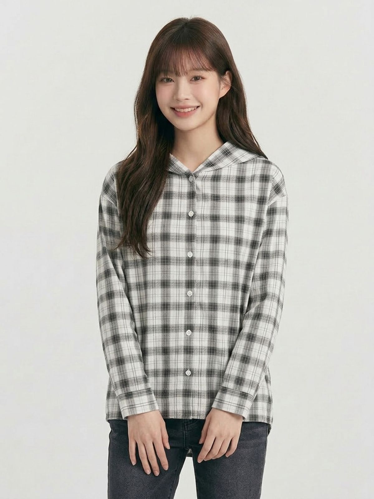 행텐 틴즈(HANGTEN TEENS) 틴즈 여아 시어서커 체크 후드 셔츠_003(14570-120-405-68)