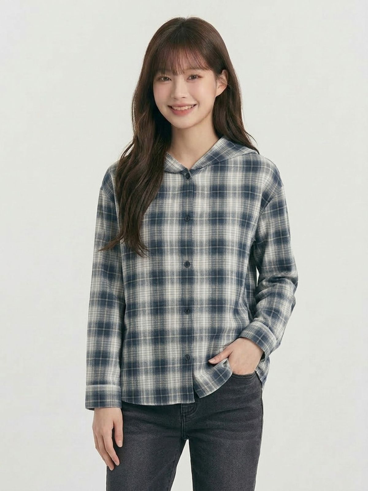 행텐 틴즈(HANGTEN TEENS) 틴즈 여아 시어서커 체크 후드 셔츠_277(14570-120-405-68)