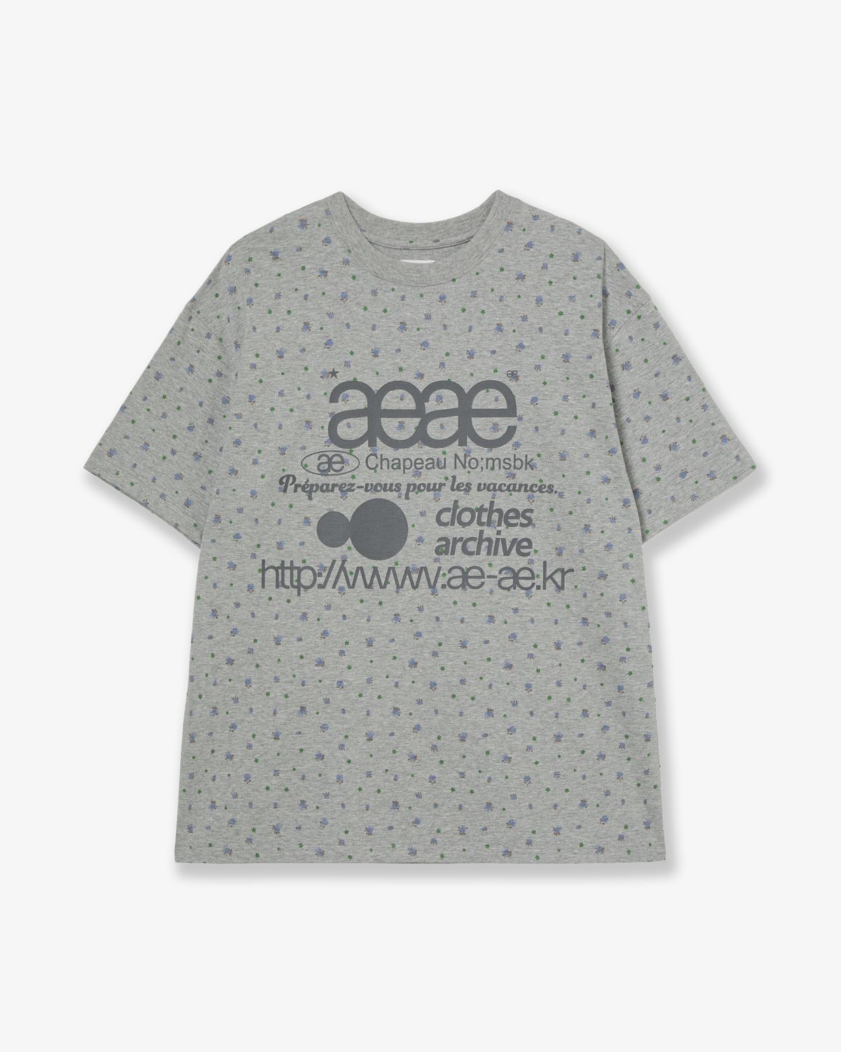 에이이에이이(AEAE) WEB LOGO FLOWER T-SHIRTS [MELANGE GREY]