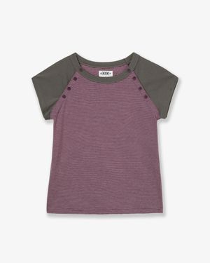 STRIPE BUTTON RAGLAN TEE [PURPLE]