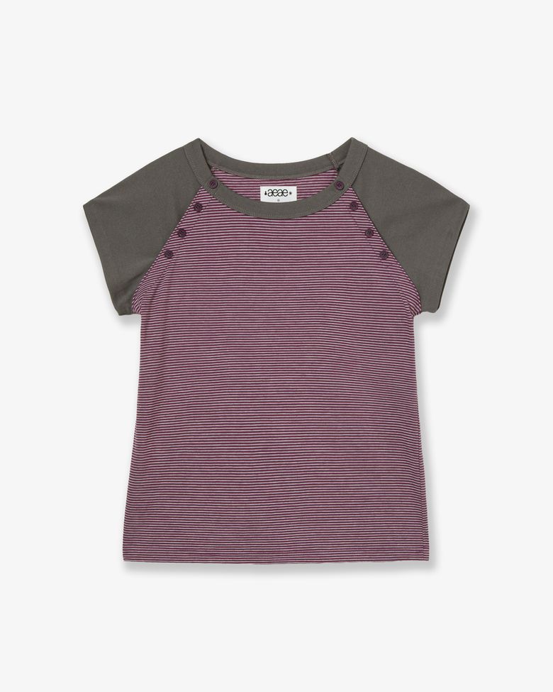 STRIPE BUTTON RAGLAN TEE [PURPLE]