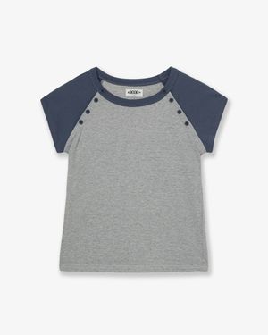 STRIPE BUTTON RAGLAN TEE [GREY]