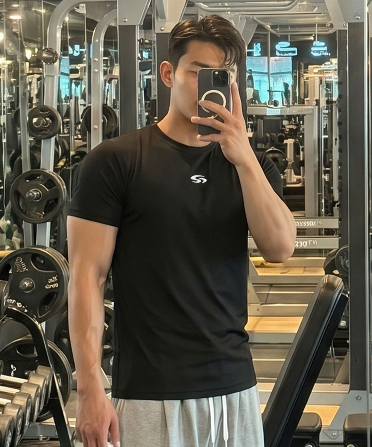 그랜디오시티(GRANDIOSITY) [짐웨어] CHROME G LOGO AIL MUSCLE FIT T-SHIRTS (2컬러)