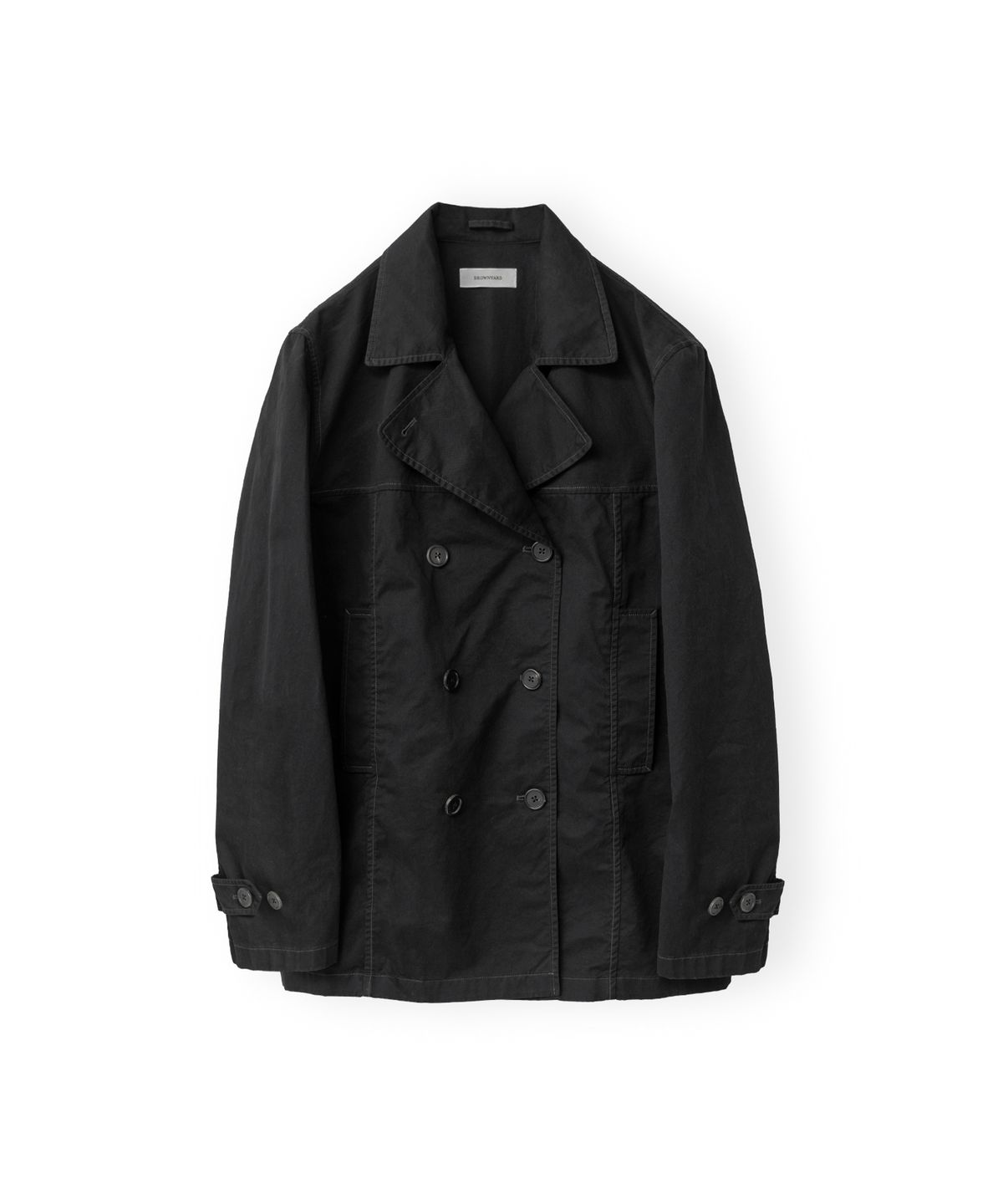 브라운야드(BROWNYARD) W 워시드 더블 하프 코트, 블랙