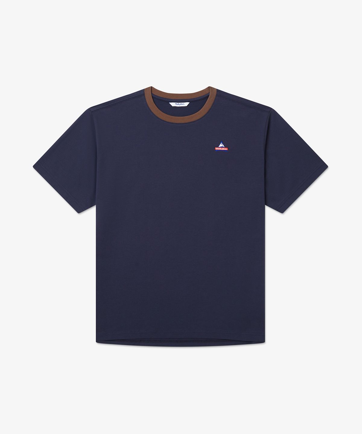 홀루바(HOLUBAR) Rib Neck Graphic T-Shirt Navy