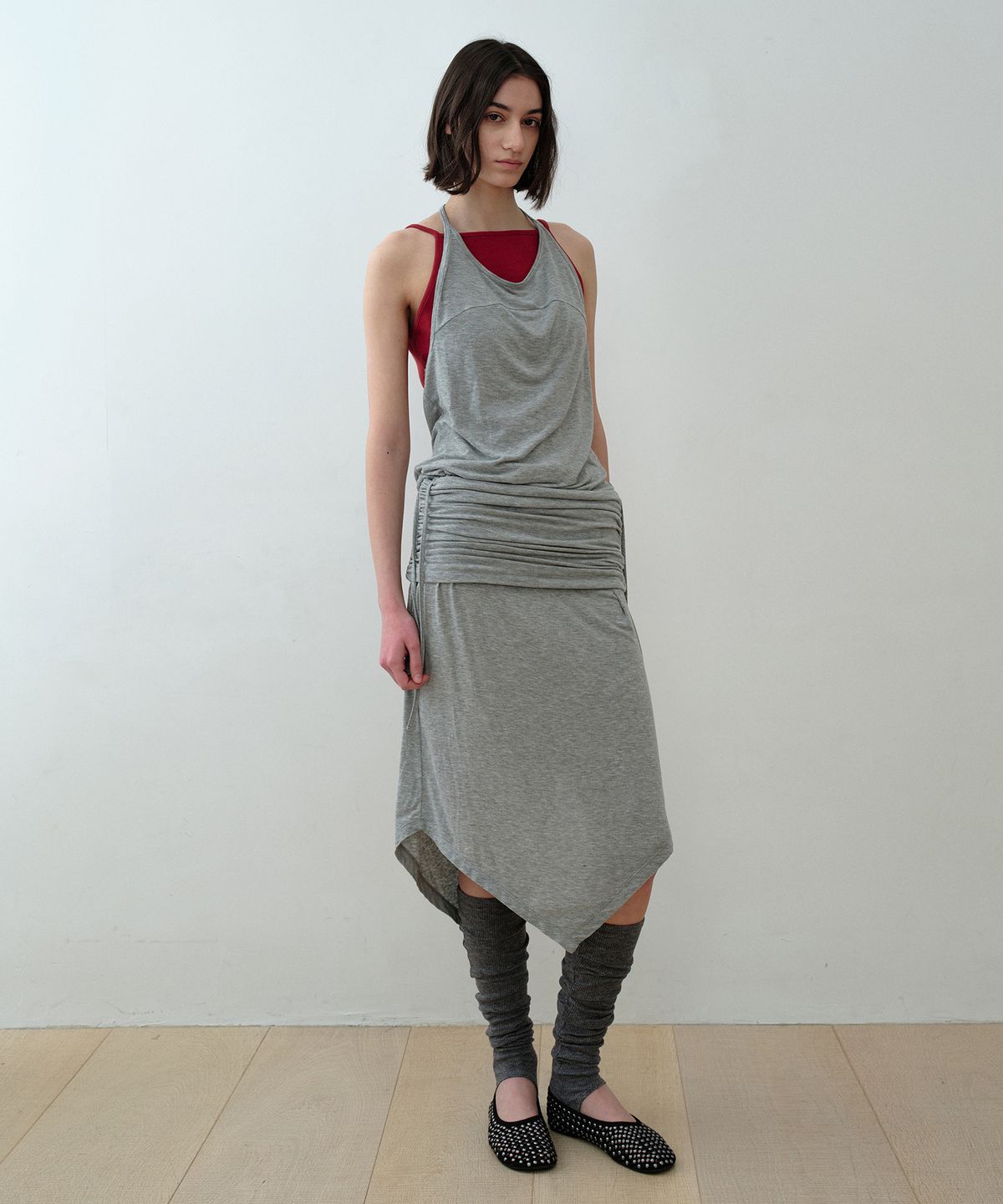 시메트릭 퍼센트(SYMMETRICPERCENT) Two-Way Shirring Jersey Dress / Melange Grey