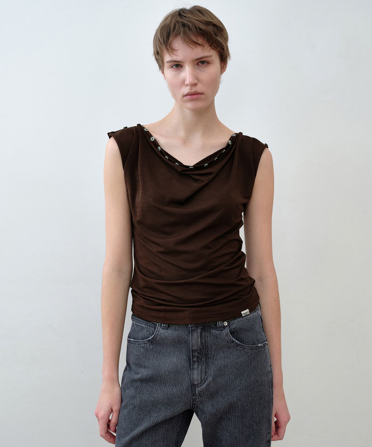 시메트릭 퍼센트(SYMMETRICPERCENT) Button Convertible Top / Brown