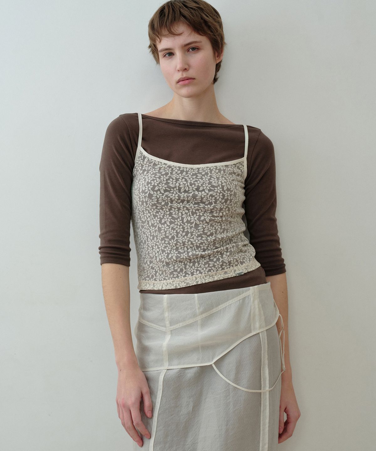 시메트릭 퍼센트(SYMMETRICPERCENT) Floral Sheer Sleeveless Top / Ivory