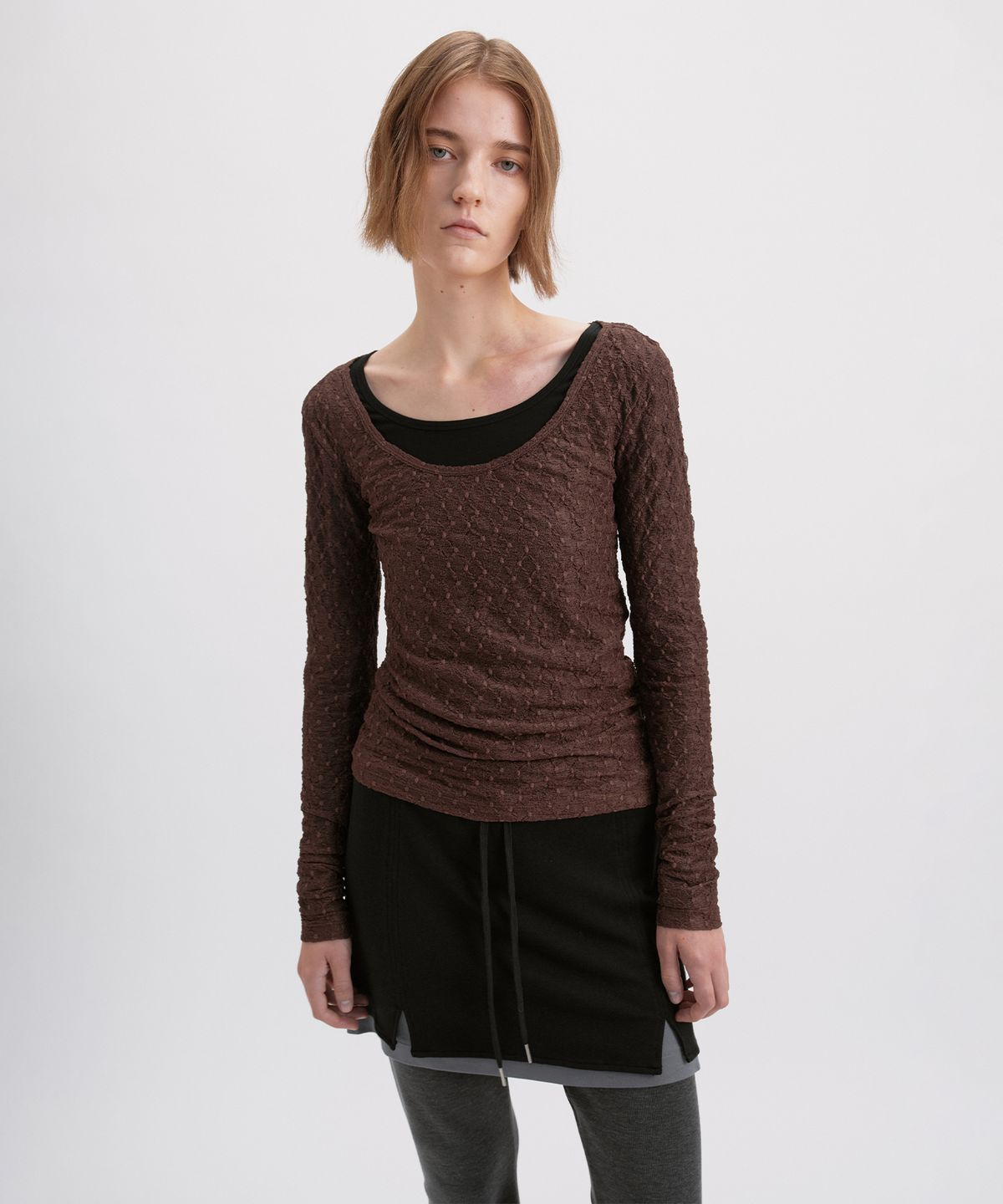 시메트릭 퍼센트(SYMMETRICPERCENT) Lace Two-Way Top / Brown