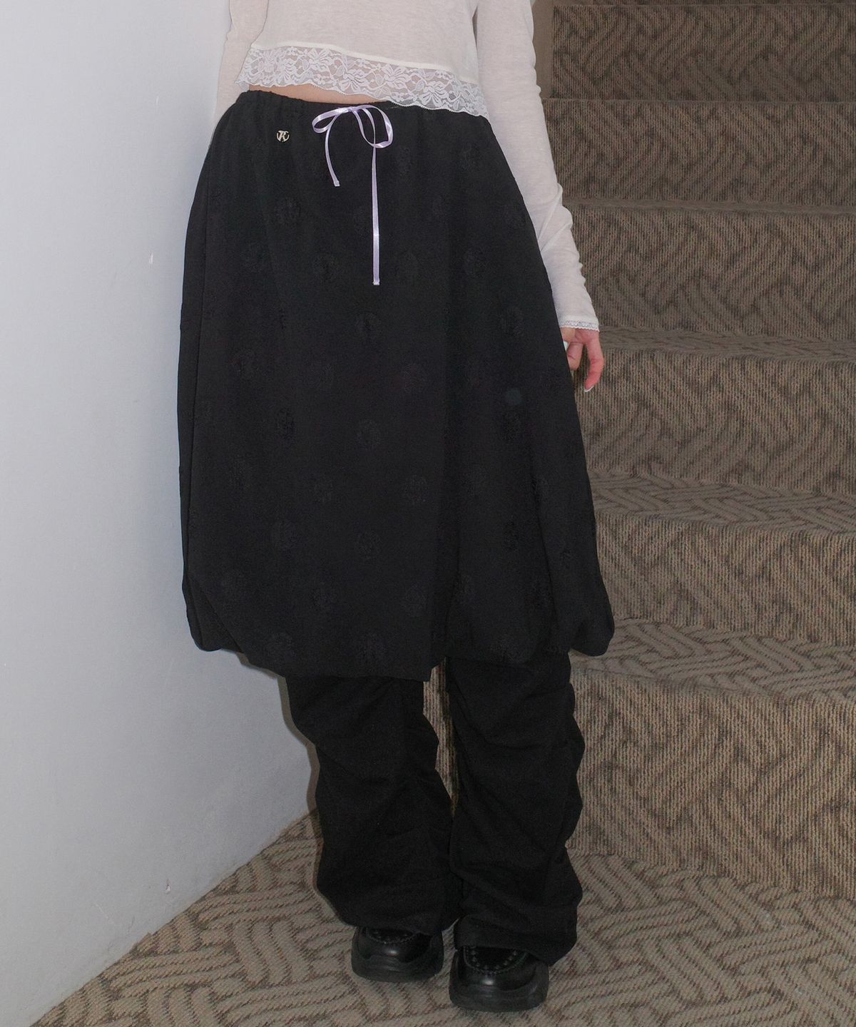 페이키(FAKIII) Dot Balloon Multi Skirt_BLACK