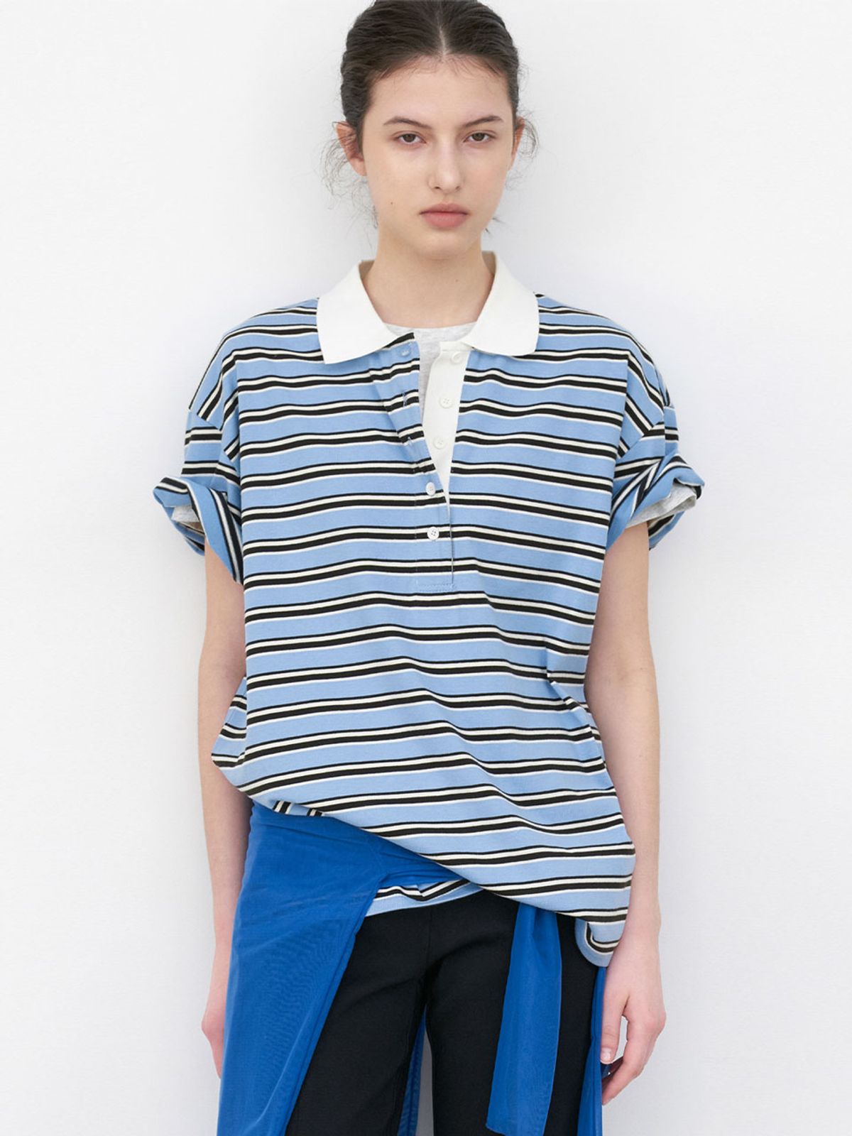 아틀리에 나인(ATELIER NAIN) KNIT COLLAR STRIPE BOXY TEE (T-7213)