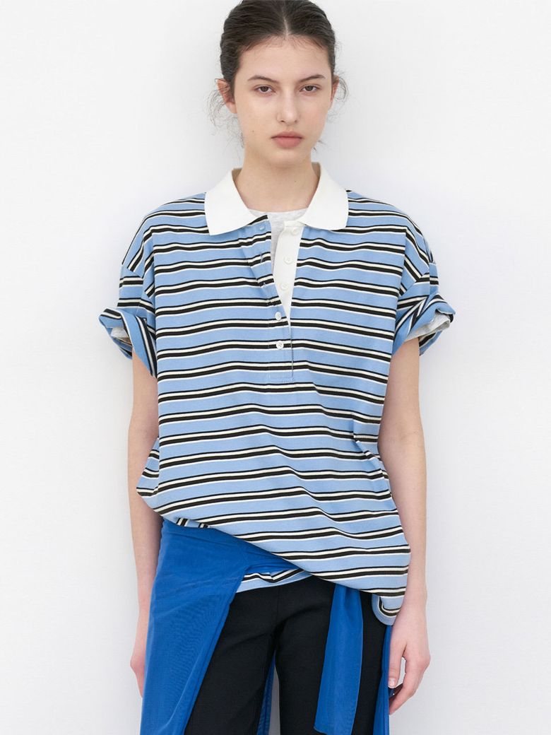 KNIT COLLAR STRIPE BOXY TEE (T-7213)