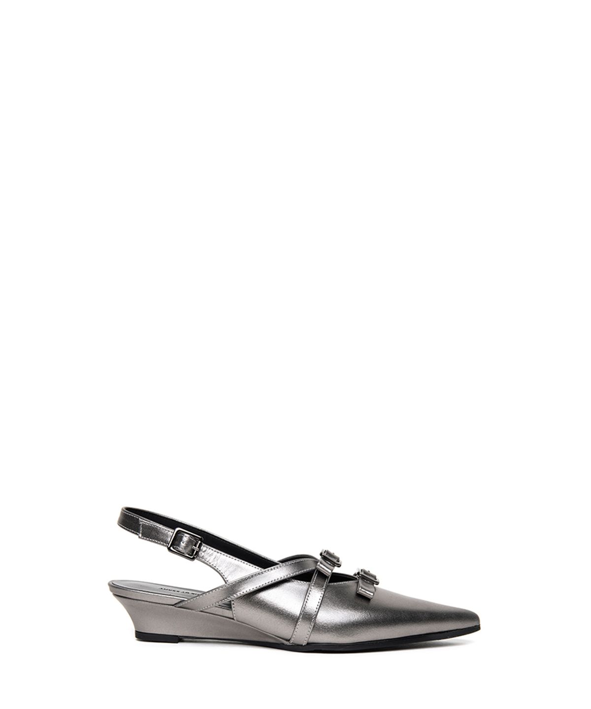 쓰리투에이티(THREE TO EIGHTY) RIBBON STRAP SLINGBACK HEELS SILVER