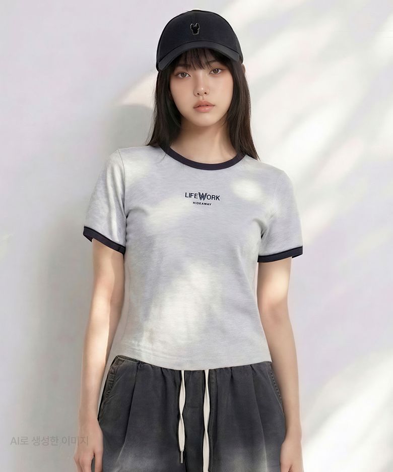 여성) 슬림핏 링거 반팔 티셔츠