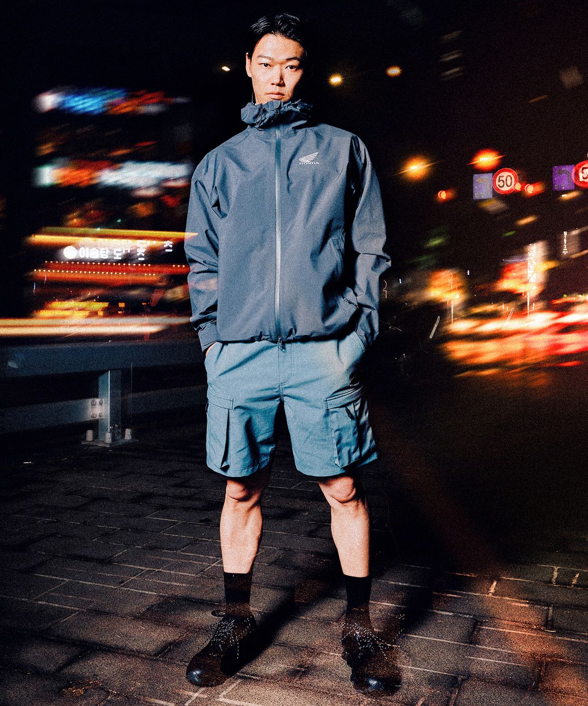 핍스 모터사이클(PHYPS MOTORCYCLE) H-Tech 3Layer Cargo Knee-Length Shorts Vintage Blue