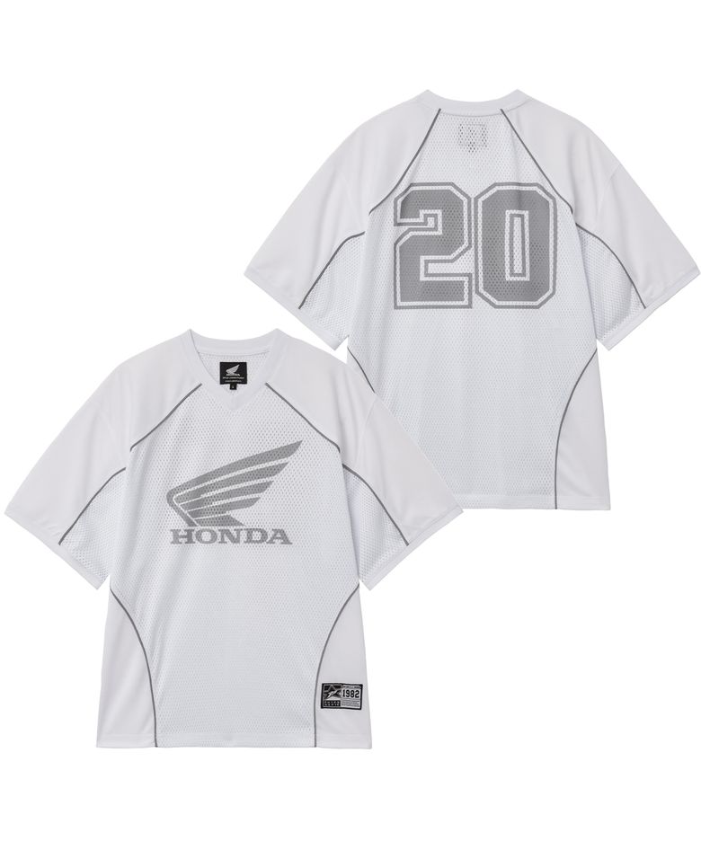 Mesh Piping Block Motorcycle Short Sleeve White