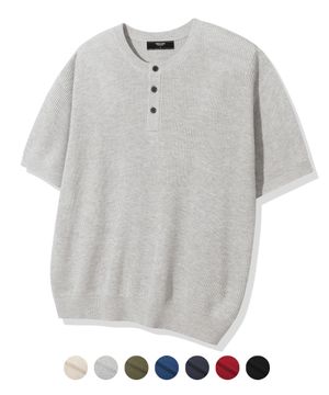 워셔블 린넨 크롭 헨리넥 반팔 니트_7color
