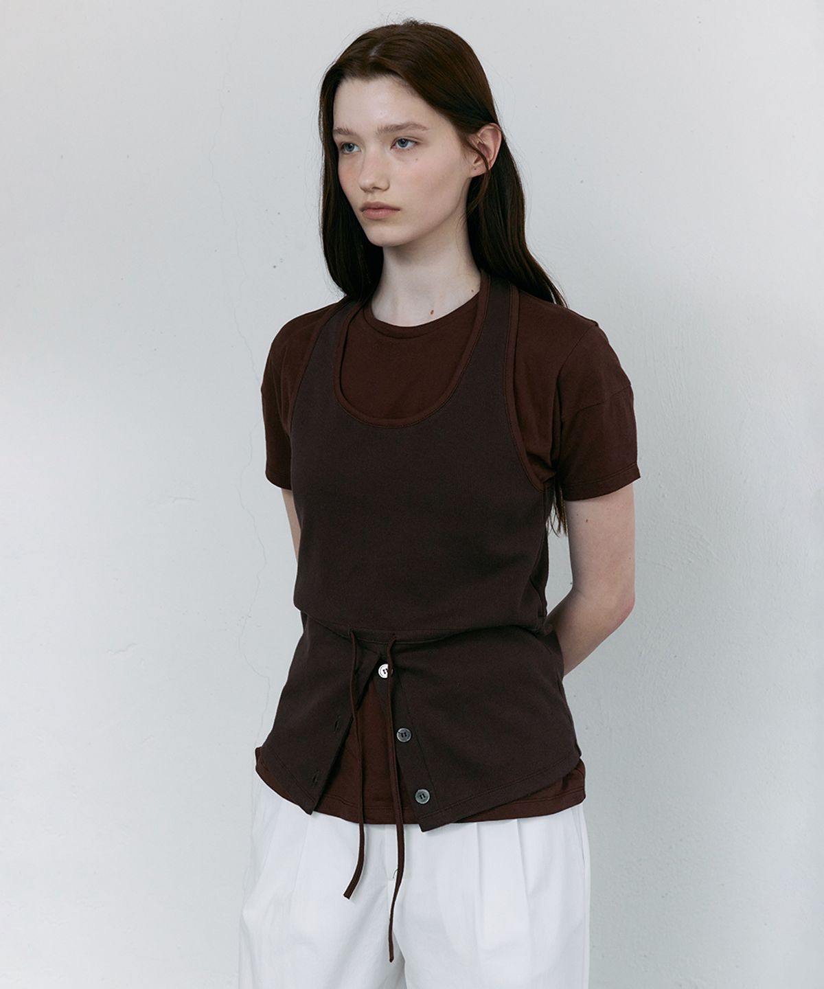 아우브아워(AUBOUR) tie halter top (brown)