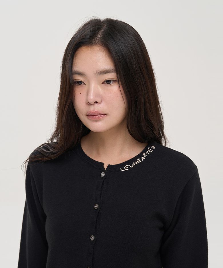 인터루드 핸드 스티치 가디건 - 블랙