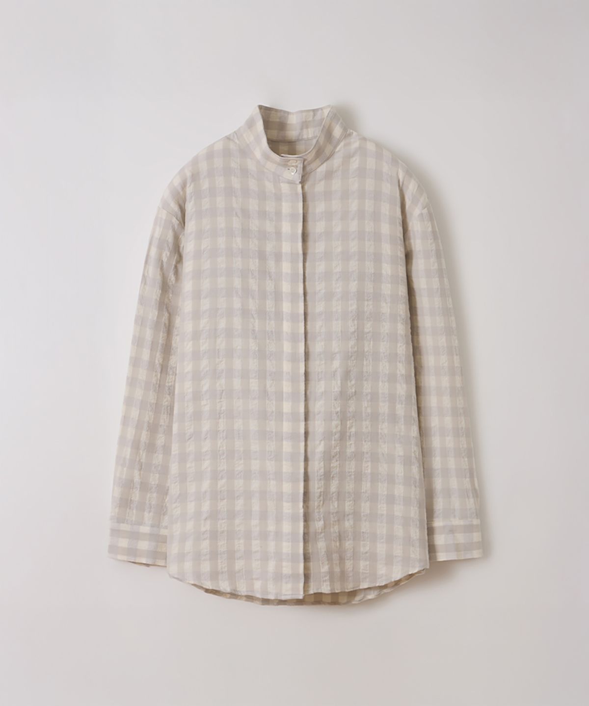 아우브아워(AUBOUR) high neck hidden shirt (pearl check)_japan fabric