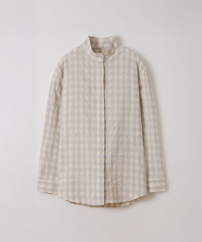 high neck hidden shirt (pearl check)_japan fabric
