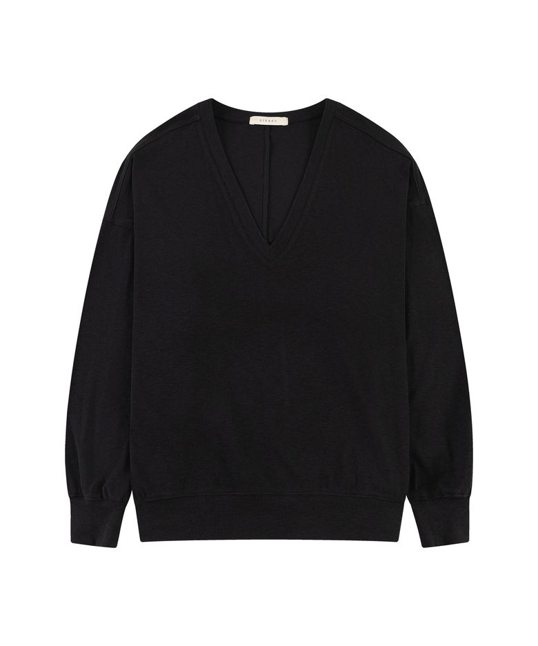 SITP5274 브이넥 가오리 컴포트 티셔츠_Black