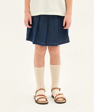 데님 플리츠 스커트 팬츠_인디고