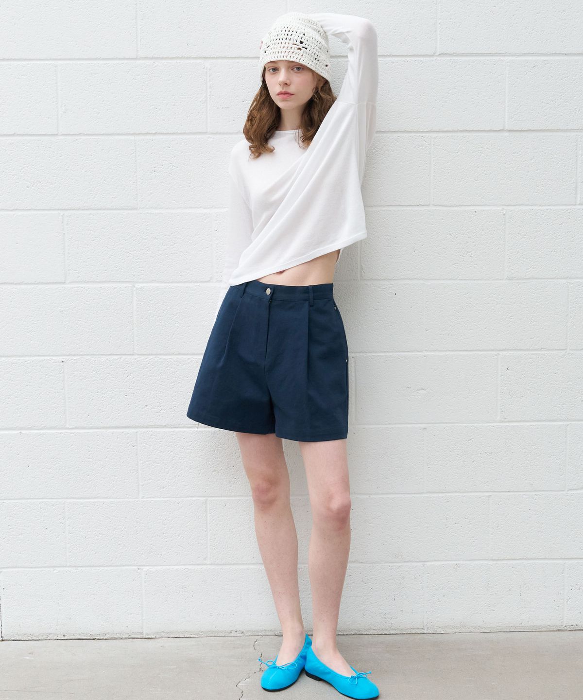 노운베러(KNOWNBETTER) A-line one tuck cotton short [KNSS07PT02]_Navy